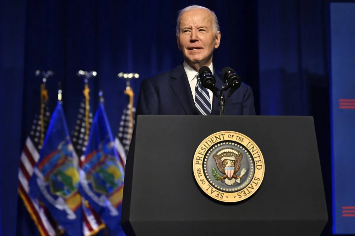 President Joe Biden speaks on "how the CHIPS and Science Act and his Investing in America agenda are growing the economy and creating jobs," at the Milton J. Rubenstein Museum in Syracuse, N.Y., on April 25, 2024. (Andrew Caballero-Reynolds/AFP via Getty Images)