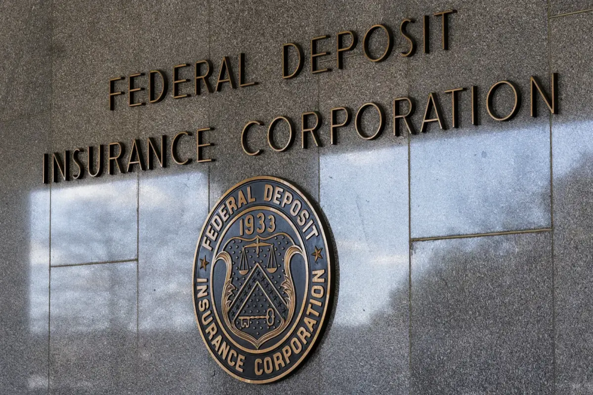 The Federal Deposit Insurance Corp. seal outside its headquarters in Washington on March 14, 2023. (Manuel Balce Ceneta/AP Photo)