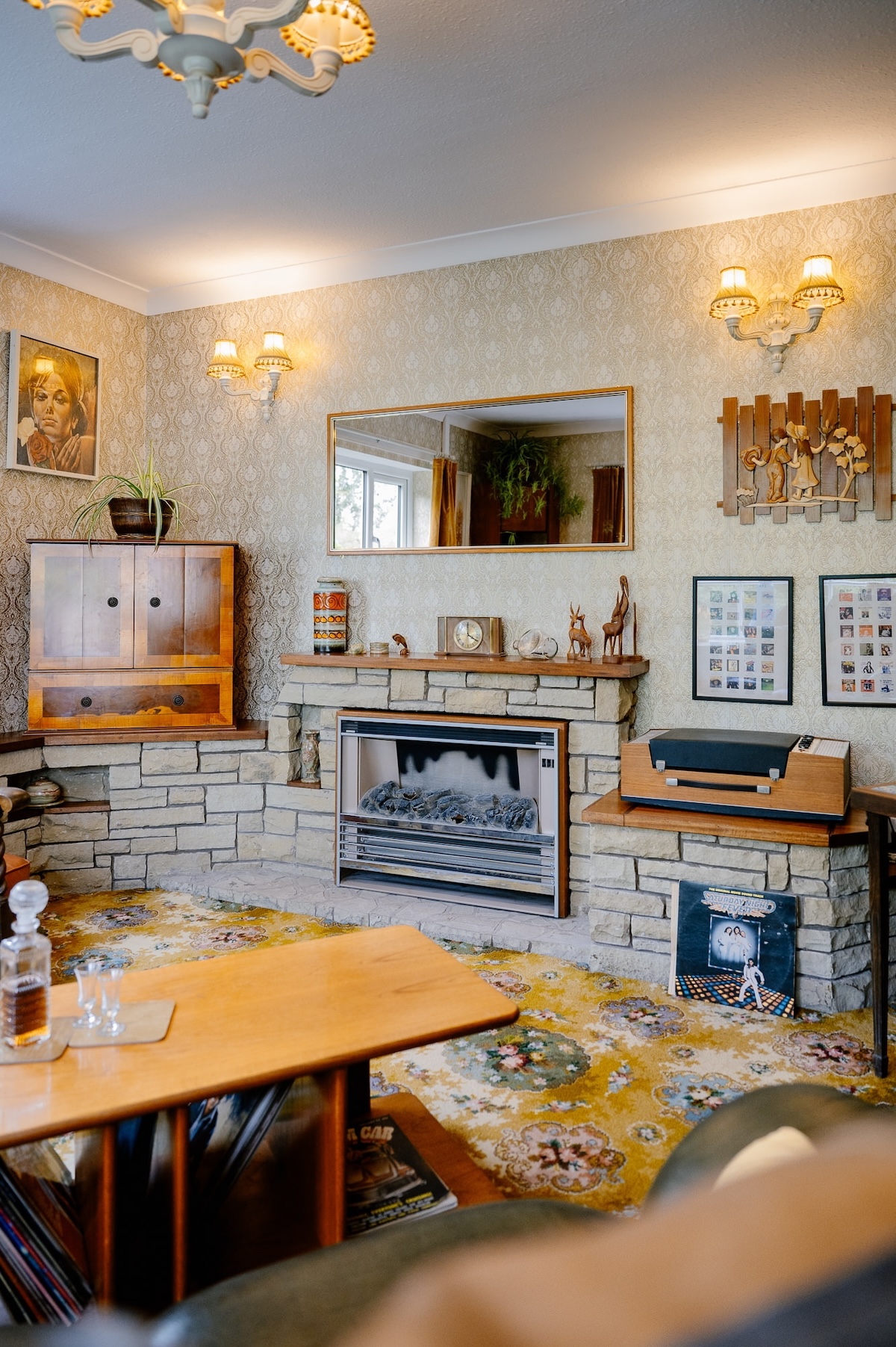 The living room at the 1970s bungalow.