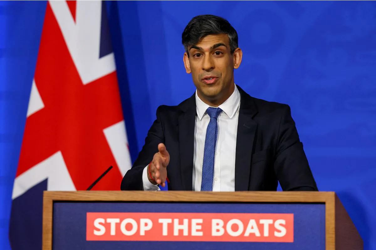 Prime Minister Rishi Sunak speaks during a press conference in Downing Street, London, on April 22, 2024. (Toby Melville/PA Wire)