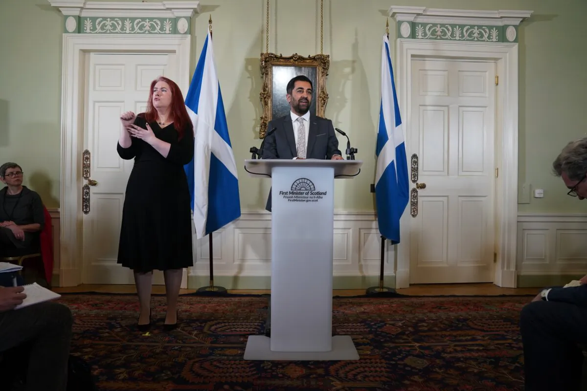 Humza Yousaf announces his resignation as first minister at Bute House, Edinburgh on April 29, 2024. (Andrew Milligan/PA Wire)