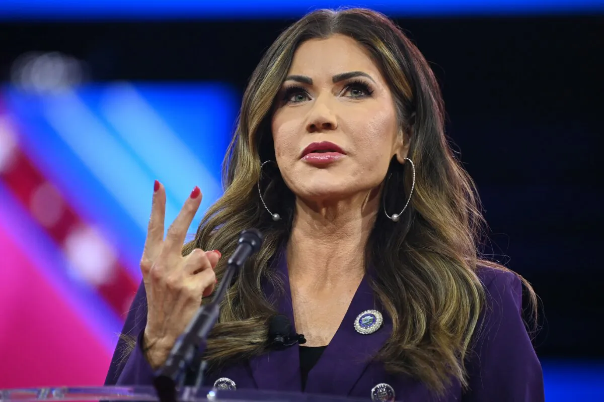 South Dakota's Governor Kristi Noem speaks during the annual Conservative Political Action Conference (CPAC) meeting, in National Harbor, Md., on Feb. 23, 2024. (Mandel Ngan/AFP via Getty Images)