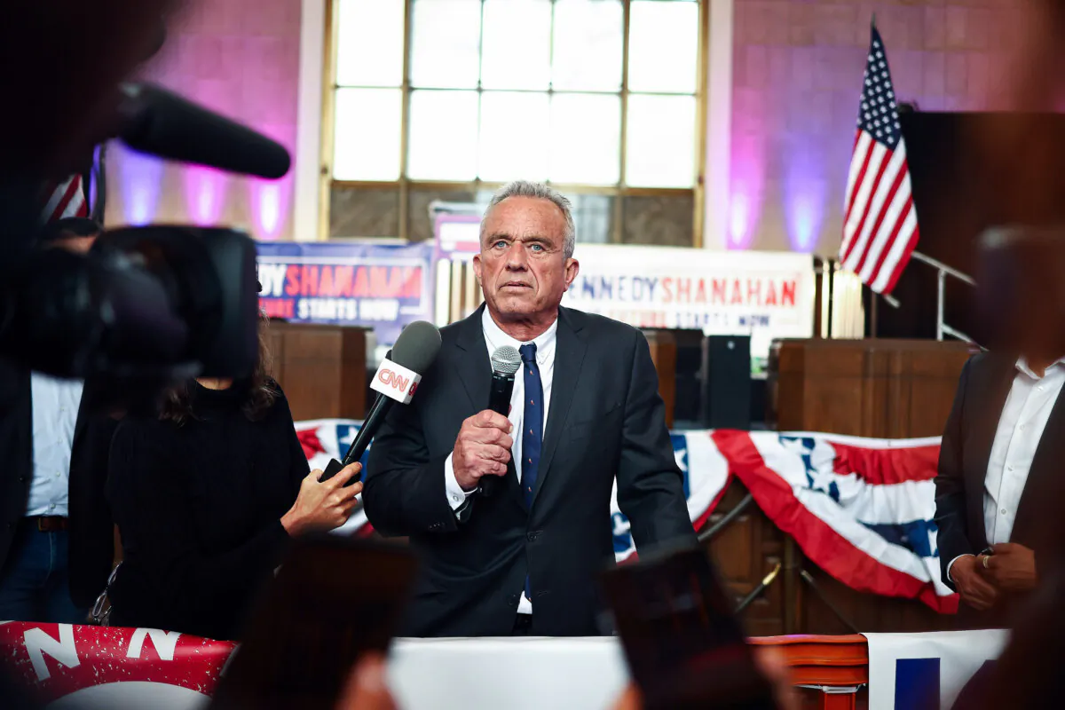 Independent presidential candidate Robert F. Kennedy Jr. speaks to the media in Los Angeles, on March 30, 2024. (Mario Tama/Getty Images)