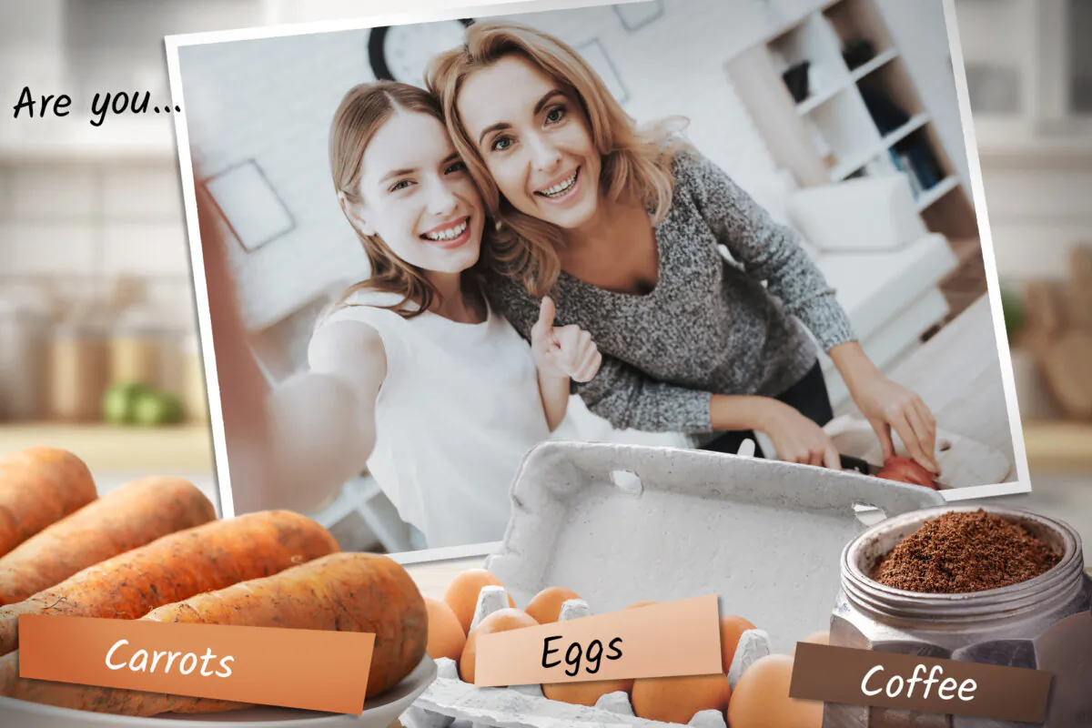 A mother explains life lessons through carrots, eggs, and coffee. (Illustration by The Epoch Times, Shutterstock)