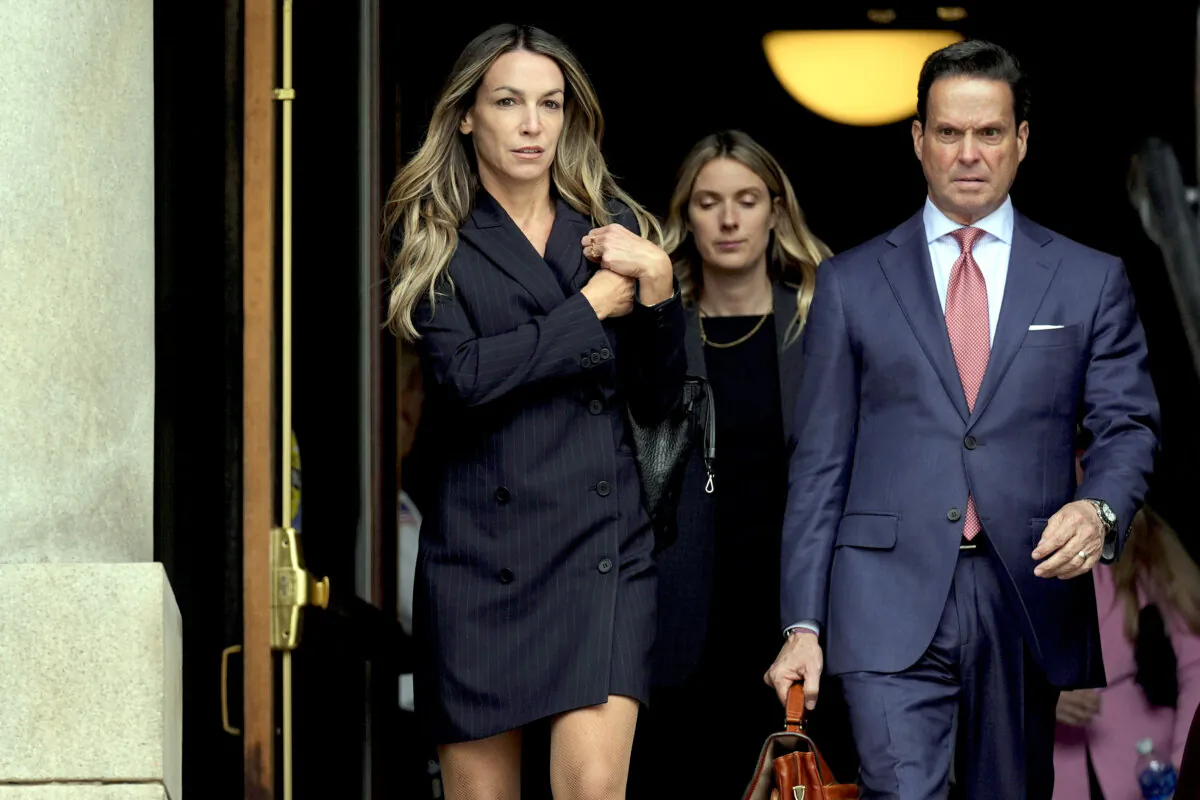 Karen Read (L) leaves Norfolk Superior Court with her attorney Alan Jackson after the opening day of her trial in Dedham, Mass., on April 29, 2024. (Charles Krupa/AP Photo)