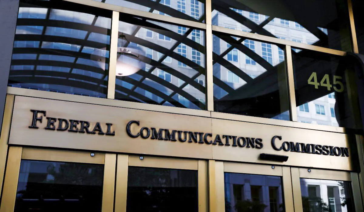 Signage at the headquarters of the Federal Communications Commission in Washington on Aug, 29, 2020. (Andrew Kelly/Reuters)