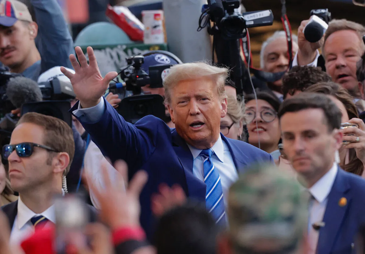 Former US President Donald Trump visits a Sanaa convenient store in a Harlem neighborhood in New York City, on April 16, 2024. (Kena Betancur/AFP via Getty Images)