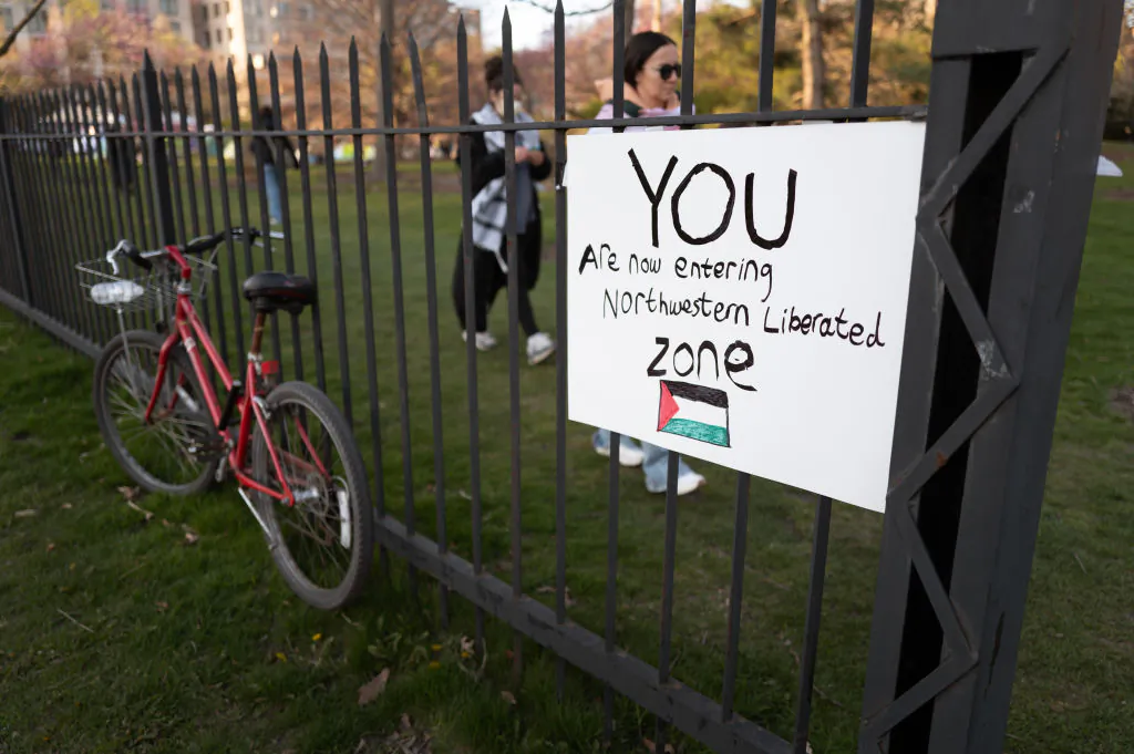 People rally on the campus of Northwestern University to show support for residents of Gaza, in Evanston, Ill., on April 25, 2024. (Scott Olson/Getty Images)