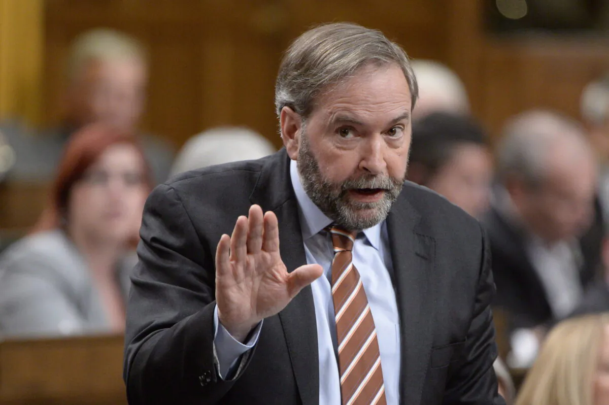 Then-NDP Leader Tom Mulcair asks a question during question period in the House of Commons in Ottawa on April 23, 2015. (The Canadian Press/Adrian Wyld)