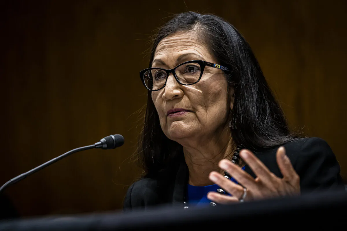 Interior Secretary Deb Haaland testifies before the Senate Appropriations Subcommittee on Interior, Environment, and Related Agencies on Capitol Hill on June 16, 2021. (Samuel Corum/Getty Images)