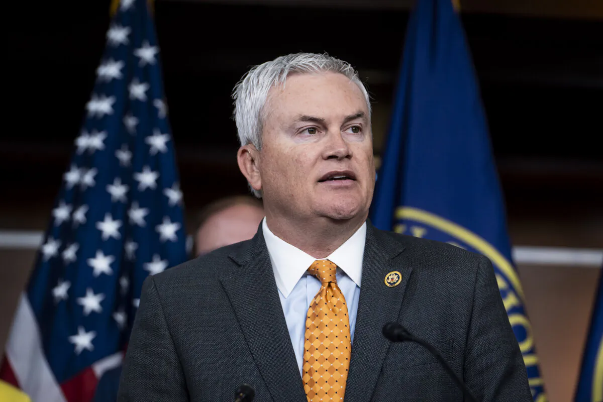Rep. James Comer (R-Ky.) speaks during a press conference in the U.S. Capitol in Washington on April 30, 2024. (Madalina Vasiliu/The Epoch Times)