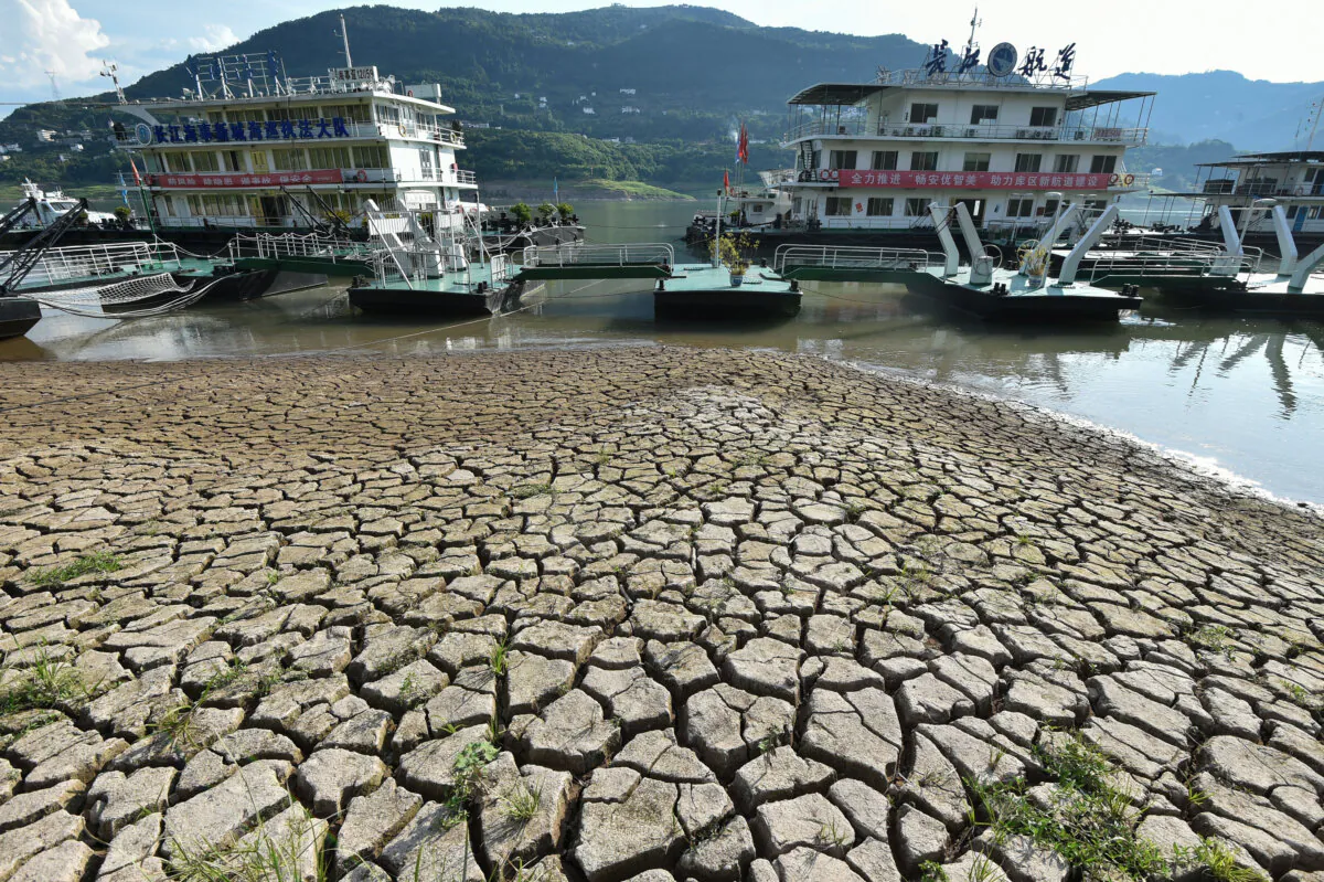 A section of a parched river bed along the Yangtze River in China's southwestern Chongqing on Aug. 16, 2022. (AFP via Getty Images)