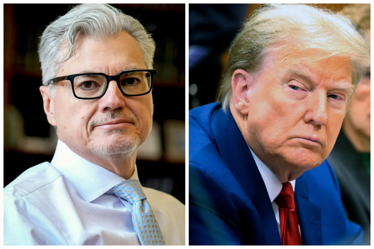 Judge Juan M. Merchan (L) in his chambers in New York, on March 14, 2024. Former President Donald Trump (R) at Manhattan Criminal Court in New York, on March 25, 2024. (Seth Wenig/AP; Spencer Platt/AFP via Getty Images)