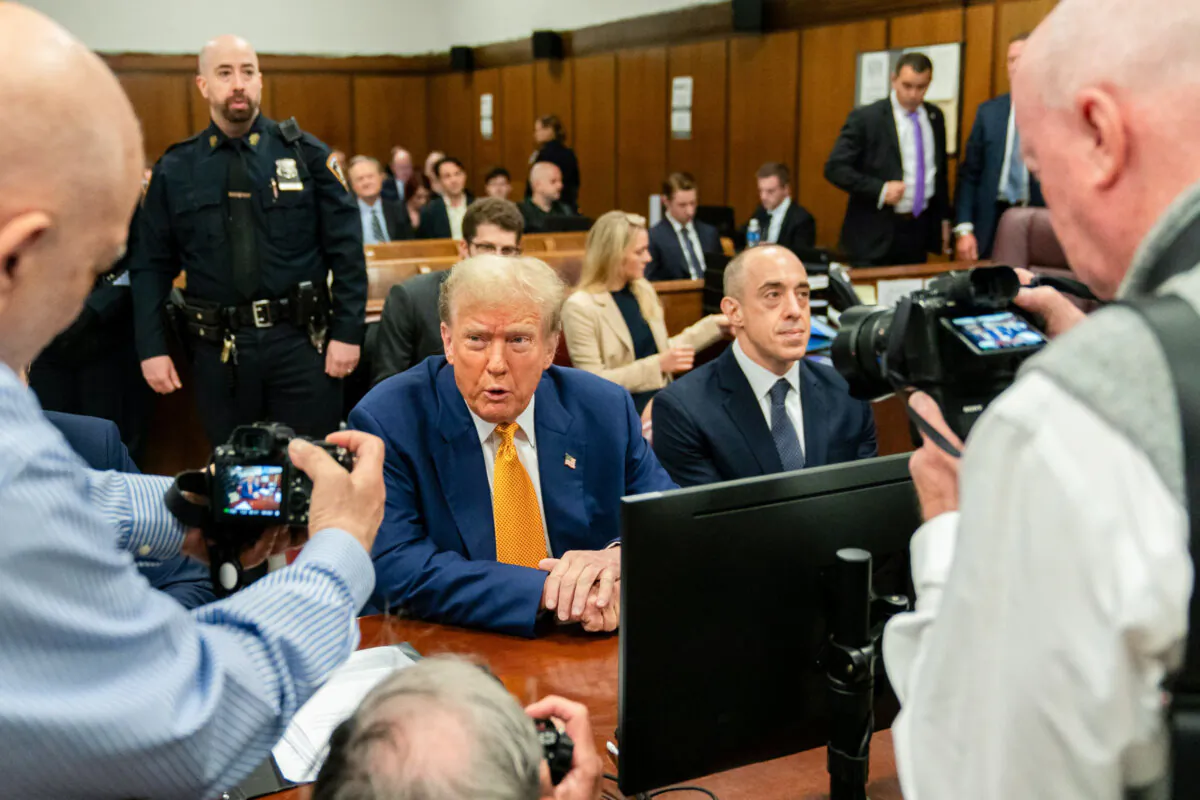 Former President Donald Trump appears in court during his trial for allegedly covering up "hush money" payments at Manhattan Criminal Court on May 2, 2024 in New York City. (Jeenah Moon-Pool/Getty Images)