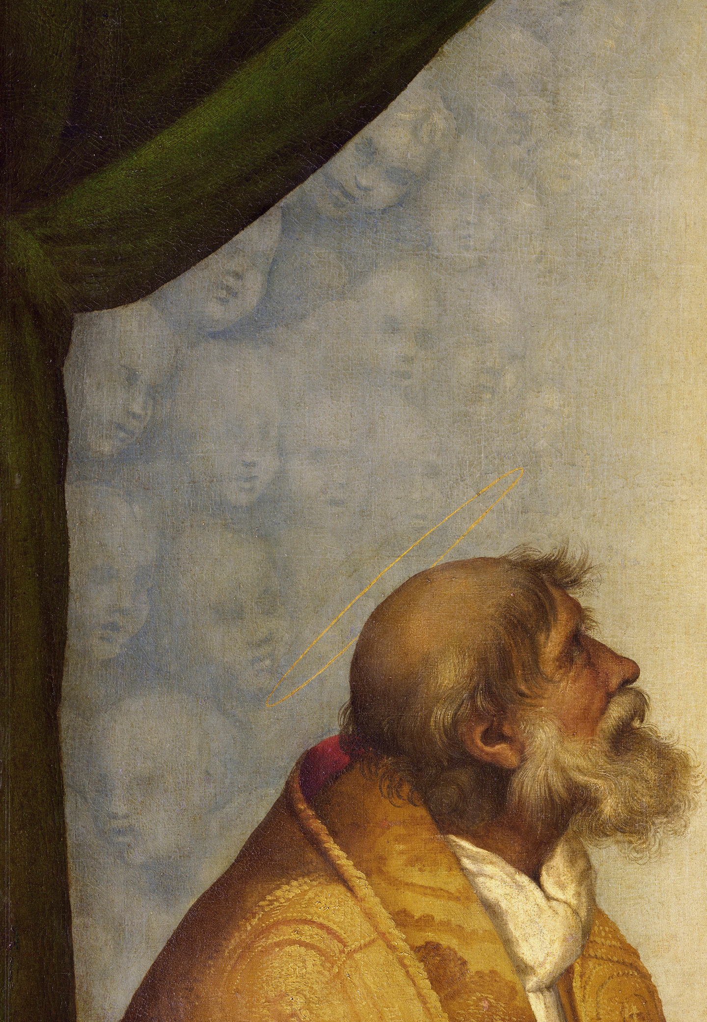 cherub in cloud details from Sistine Madonna