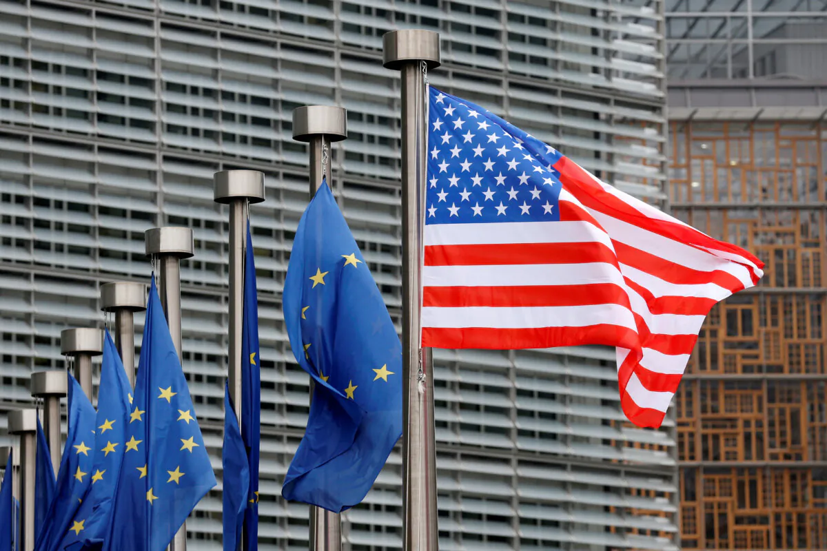 U.S. and European Union flags at the European Commission headquarters in Brussels on Feb. 20, 2017. (Francois Lenoir/Reuters)