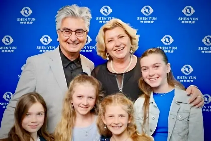 Andreas and Monika Pott, and their grandchildren at the Shen Yun Performing Arts performance at Festspielhaus Neuschwanstein, in Germany, on April 27, 2024. (NTD)