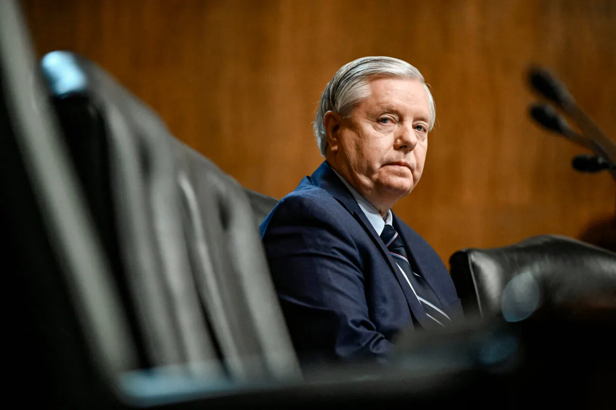Sen. Lindsey Graham (R-S.C.) looks on during a Senate Judiciary Committee hearing on Capitol Hill in Washington, on May 16, 2023. (Andrew Caballero-Reynolds/AFP via Getty Images)
