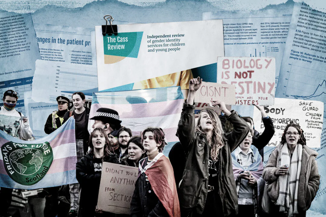 (Illustration by The Epoch Times, The Cass Review, Getty Images, Freepik)