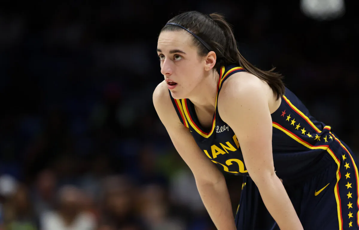 Caitlin Clark #22 of the Indiana Fever looks on while playing the Dallas Wings during a pre season game at College Park Center in Arlington, Texas, on May 3, 2024.  (Gregory Shamus/Getty Images)