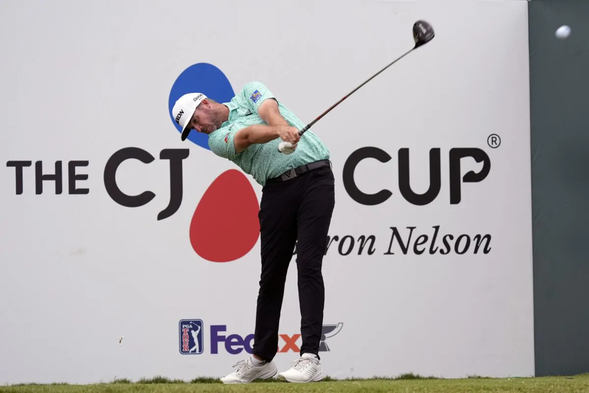 Taylor Pendrith hits a tee shot on the 18th hole during the third round of the Byron Nelson golf tournament in McKinney, Texas on May 4, 2024. (LM Otero/AP Photo)