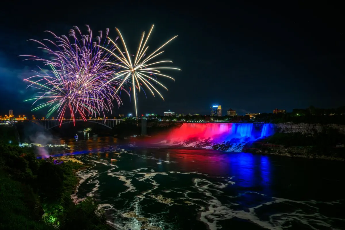 Fireworks over illuminated Niagara Falls in a file photo. (Shutterstock/Stef Ko)