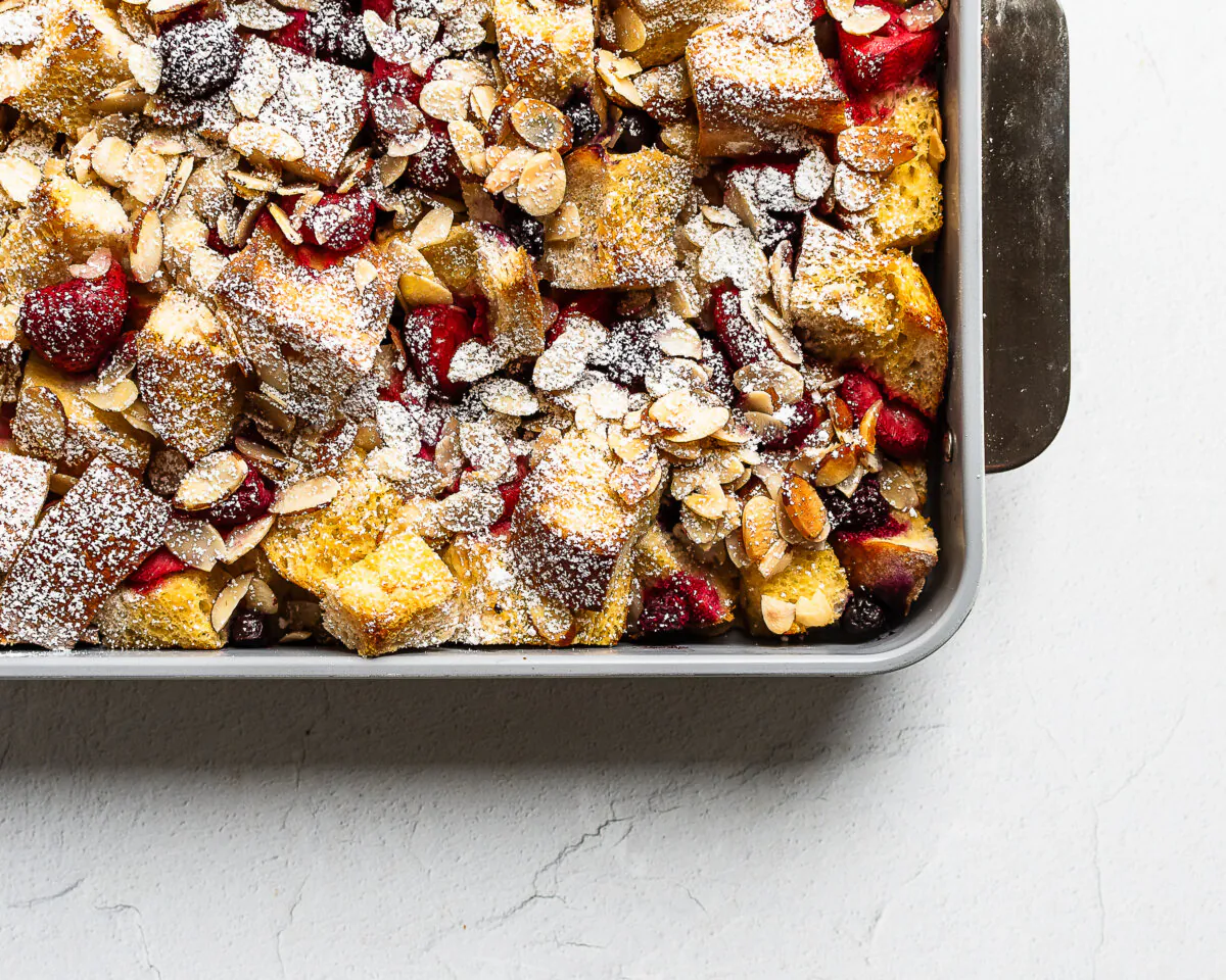 Stale bread gets new life as this rich, custardy casserole. (Jennifer McGruther)