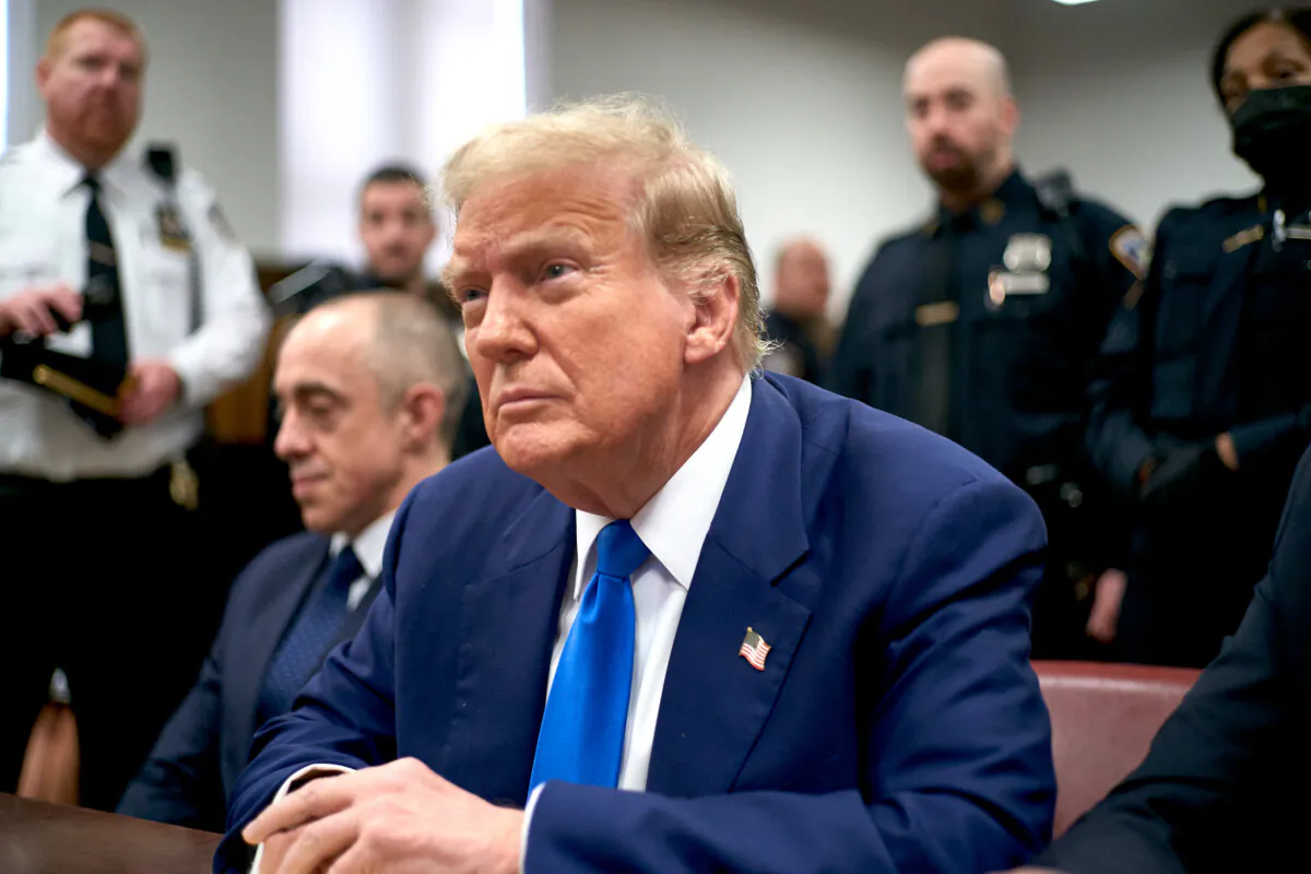 Former President Donald Trump with attorneys Emil Bove (L) and Todd Blanche (R) attends his trial for allegedly covering up hush money payments at Manhattan Criminal Court in New York City on May 3, 2024. (Curtis Means-Pool/Getty Images)