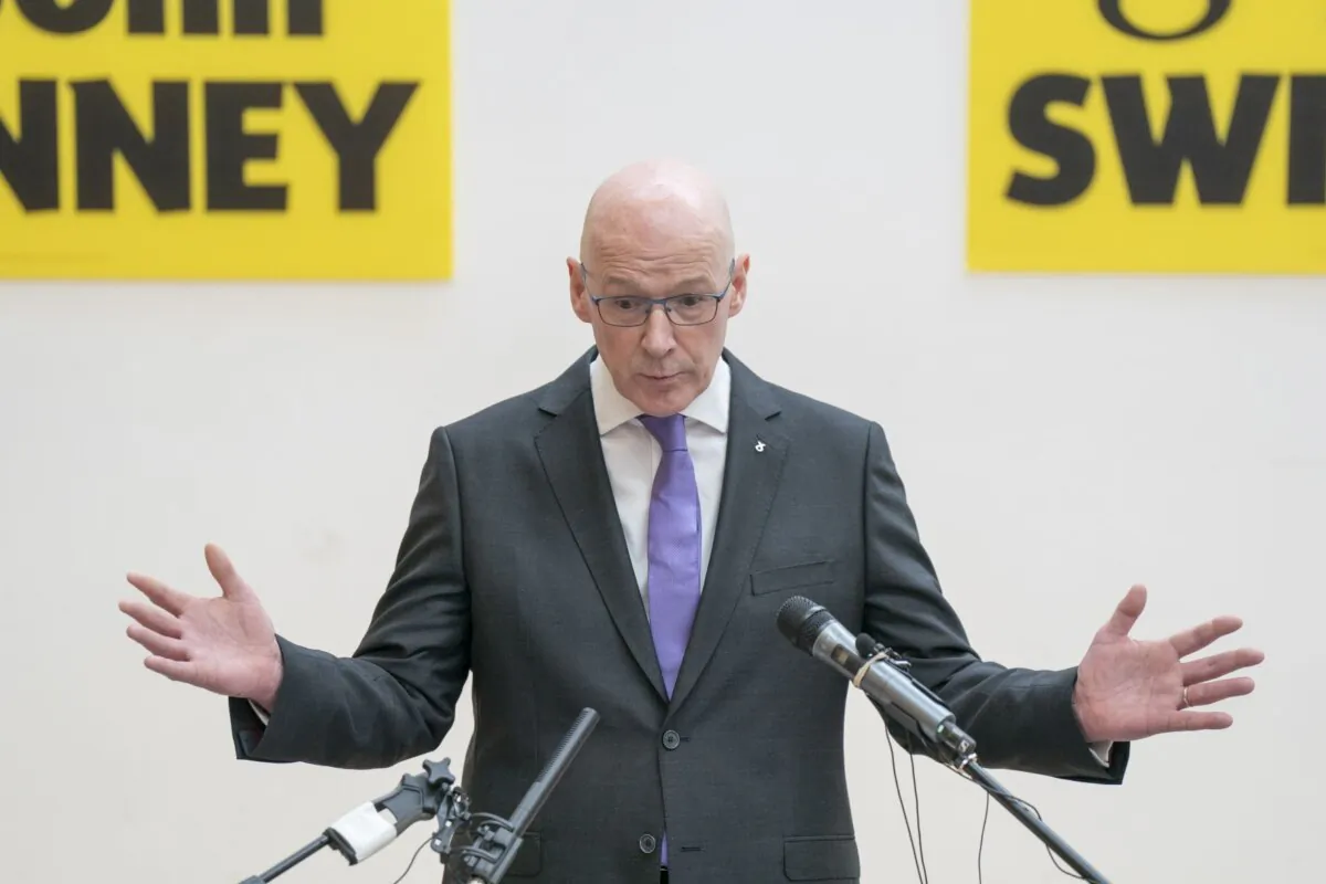John Swinney speaks at the Grassmarket Community Project in Edinburgh, Scotland on May 2, 2024. (PA Wire)