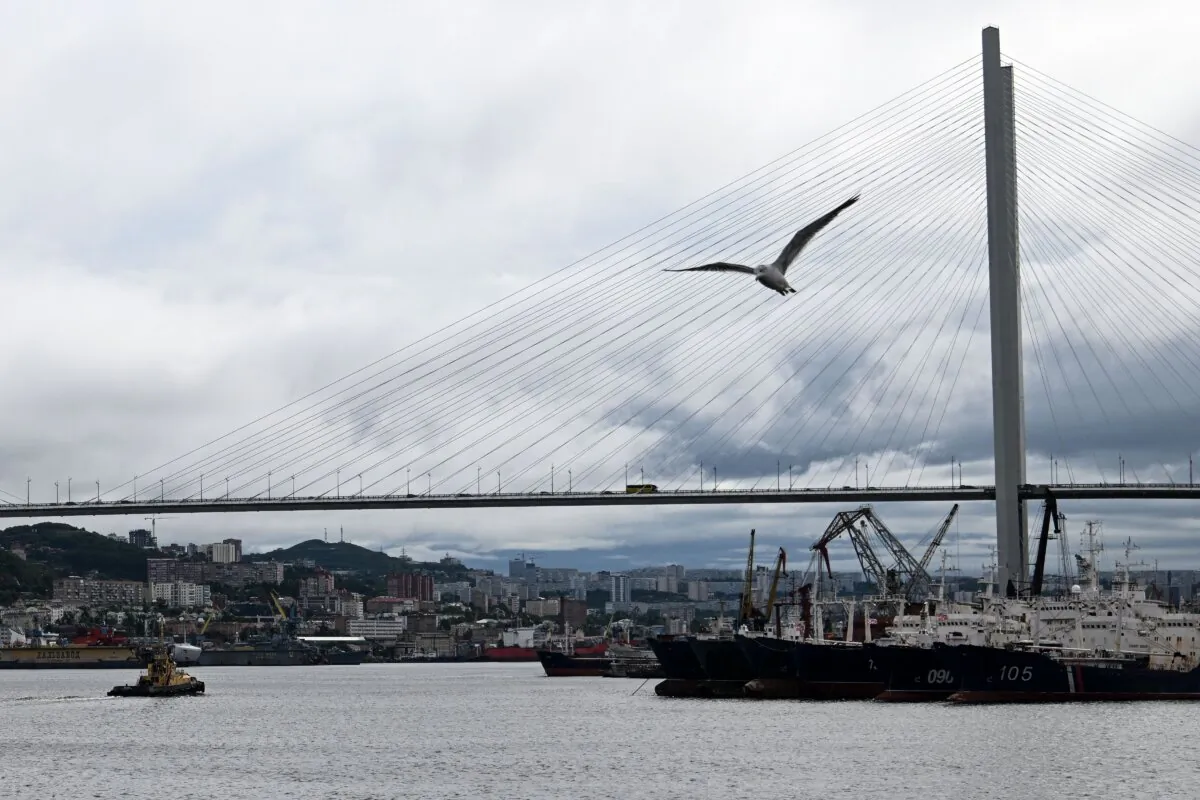 The bridge spanning Golden Horn Bay in the far eastern port of Vladivostok, Russia, on Sept. 5, 2022. (Kirill Kudryavtsev/AFP via Getty Images)