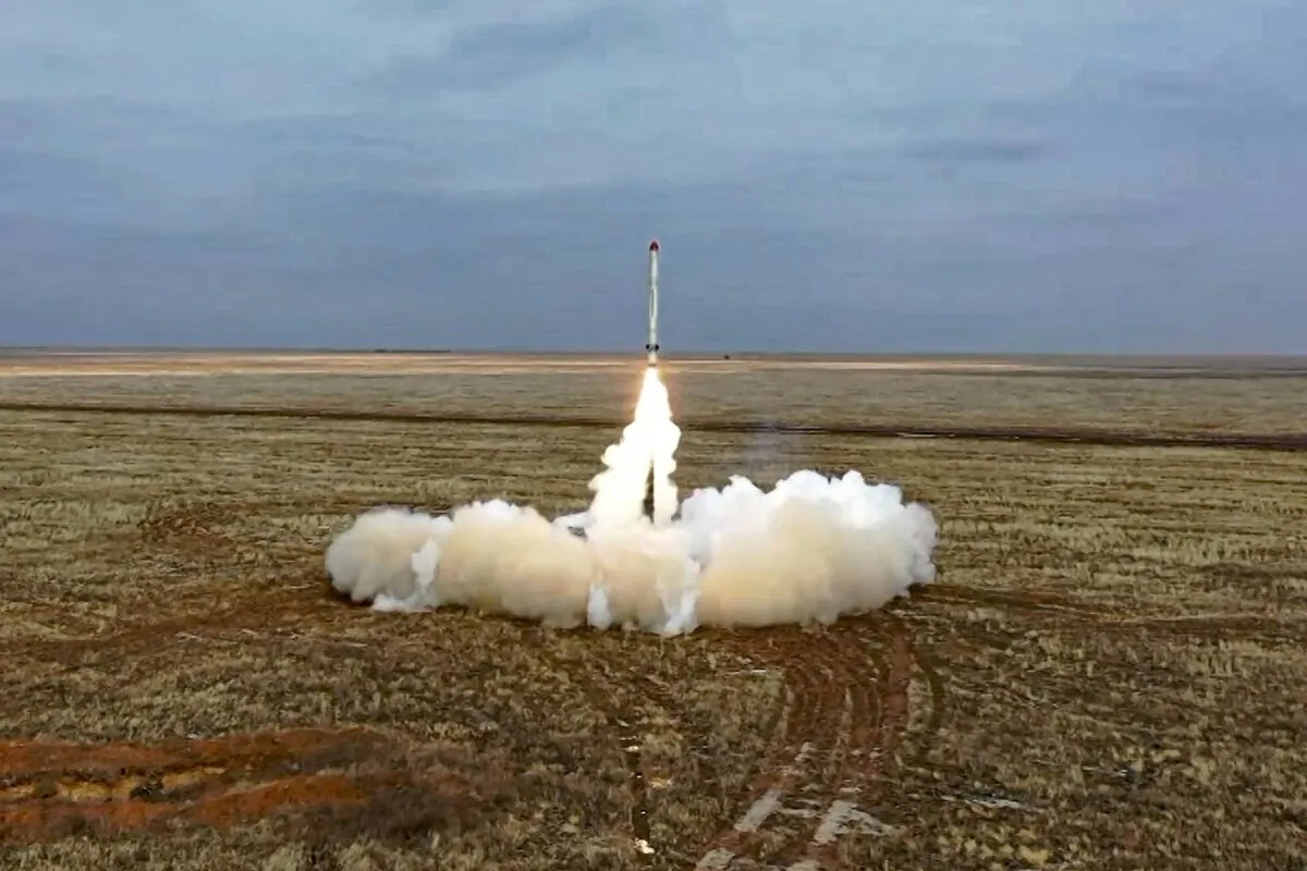 A Russian Iskander-K missile launched during a military exercise at a training ground in Russia in photo provided on Feb. 19, 2022. (Russian Defense Ministry Press Service via AP)