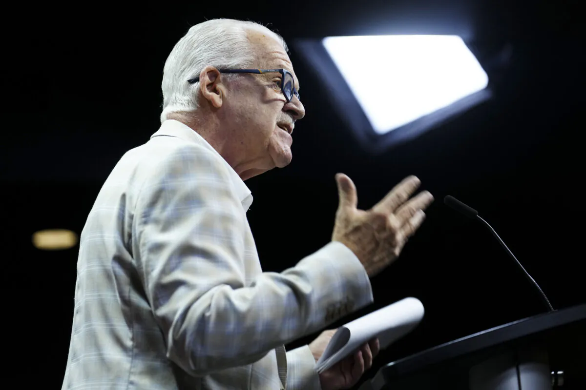 Public Service Alliance of Canada (PSAC) President Chris Aylward speaks during a press conference on Parliament Hill in Ottawa on May 8, 2024. (The Canadian Press/Sean Kilpatrick)