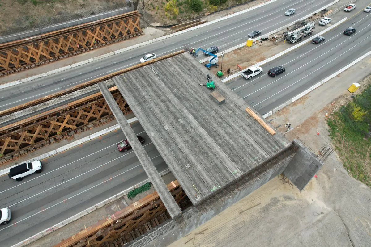 The wildlife crossing over Highway 101 near Agoura Hills as it appeared in April 2024. (Wallis Annenberg Wildlife Crossing)