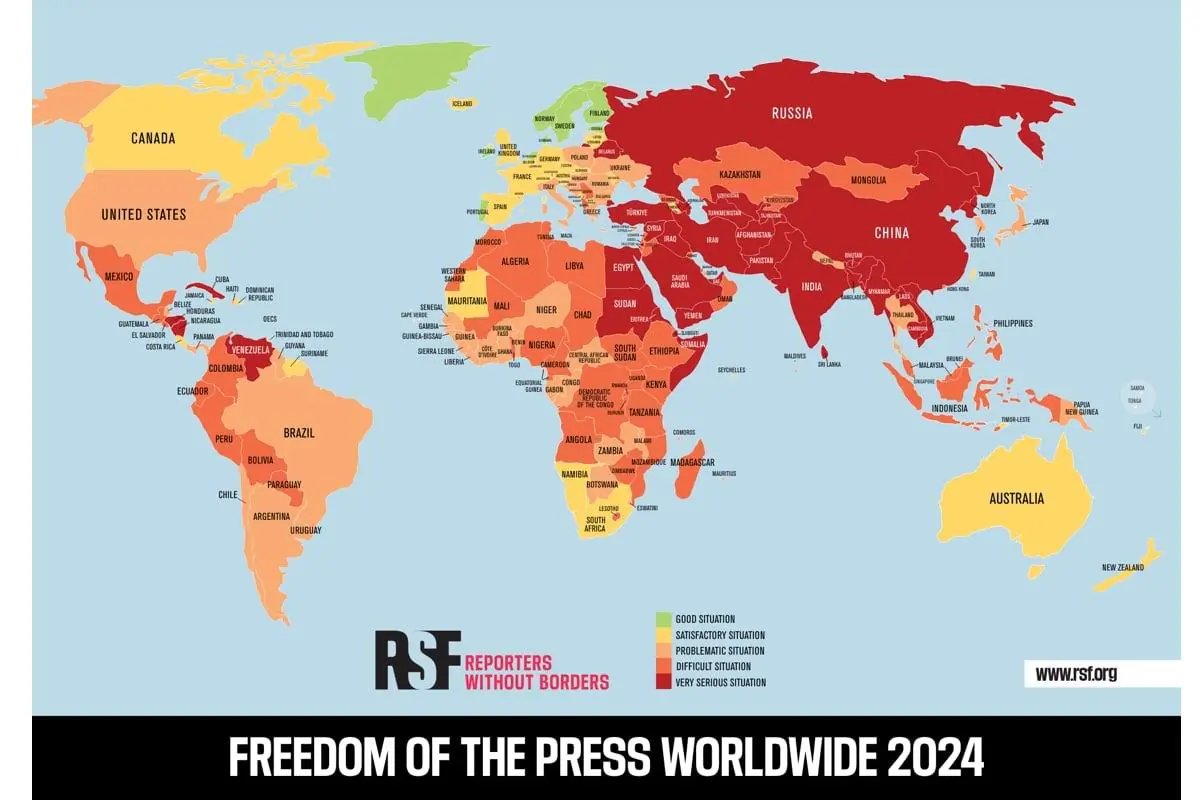 Reporters Without Borders released the 2024 World Press Freedom Index, and Hong Kong ranked 135th among 180 countries and regions, a slight uptick of 5 places from last year, but the score dropped to 43.06 from 44.86 last year. (Reporters Without Borders website)