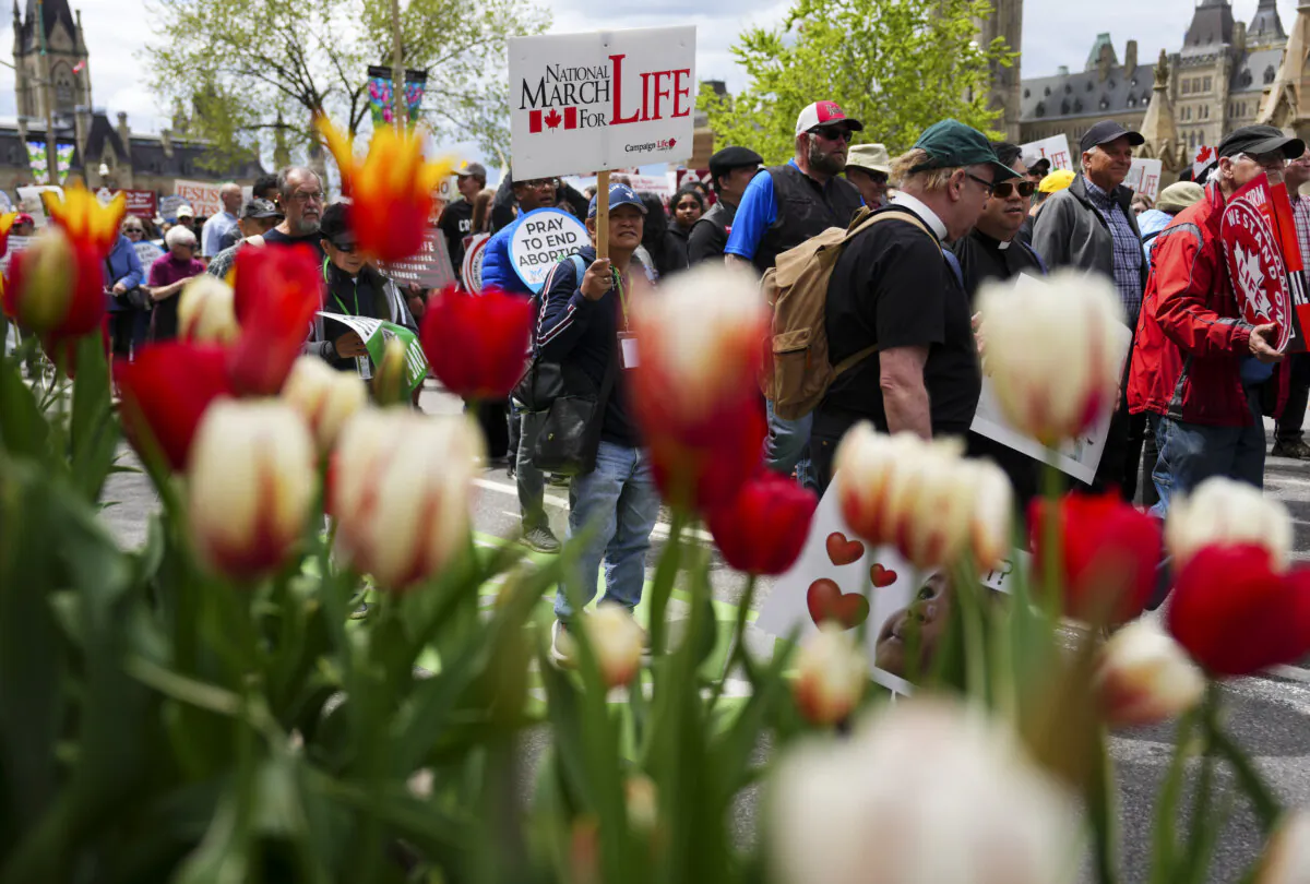 People participate in the National March For Life event on Parliament Hill in Ottawa on May 9, 2024. (The Canadian Press/Sean Kilpatrick)