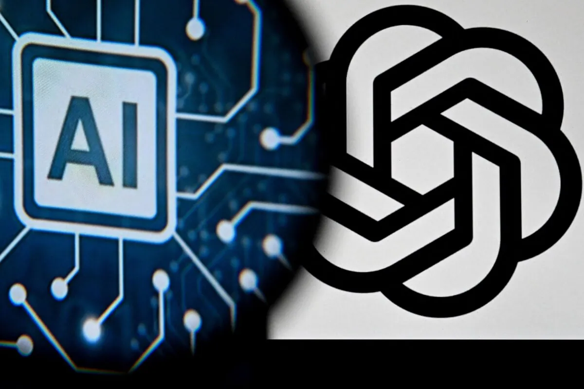 The logo of the ChatGPT application on a laptop screen (R) and the letters AI on a smartphone screen in Frankfurt am Main, western Germany, on Nov. 23, 2023. (Kirill Kudryavtsev/AFP via Getty Images)