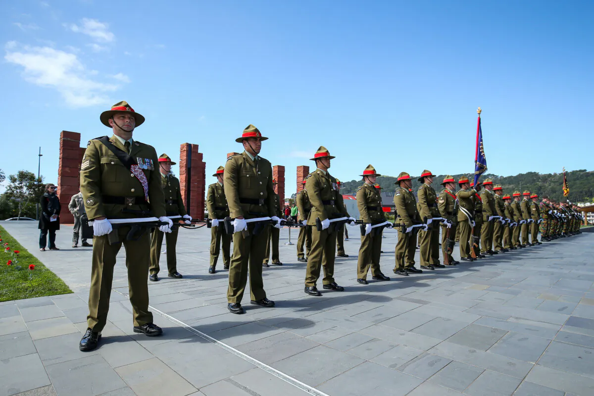 Members of the New Zealand Defence Force look on during a ceremony to mark the centenary of the Battle of Passchendaele at Pukeahu National War Memorial Park in Wellington, New Zealand on Oct. 12, 2017. (Hagen Hopkins/Getty Images)