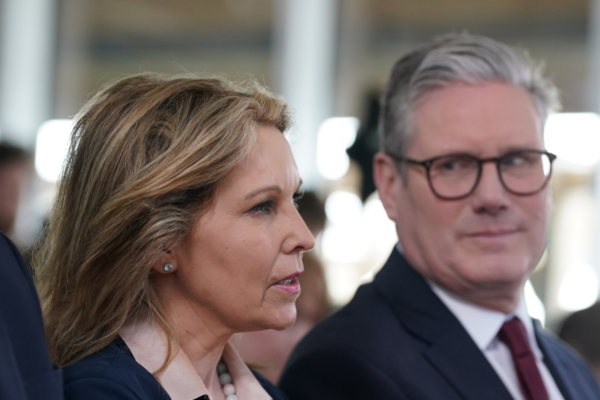 Labour Party leader Sir Keir Starmer, sits with new Labour MP Natalie Elphicke, during a visit to Dover, Kent, on May 10, 2024. (Gareth Fuller/PA Wire)
