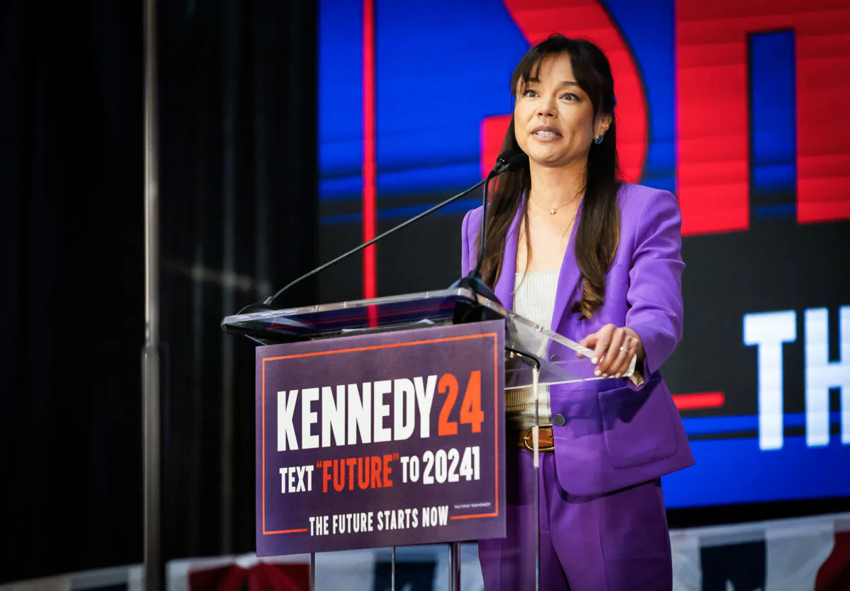 Nicole Shanahan, vice presidential pick for Robert F. Kennedy Jr., speaks in Oakland, Calif., on March 26, 2024. (John Fredricks/The Epoch Times)