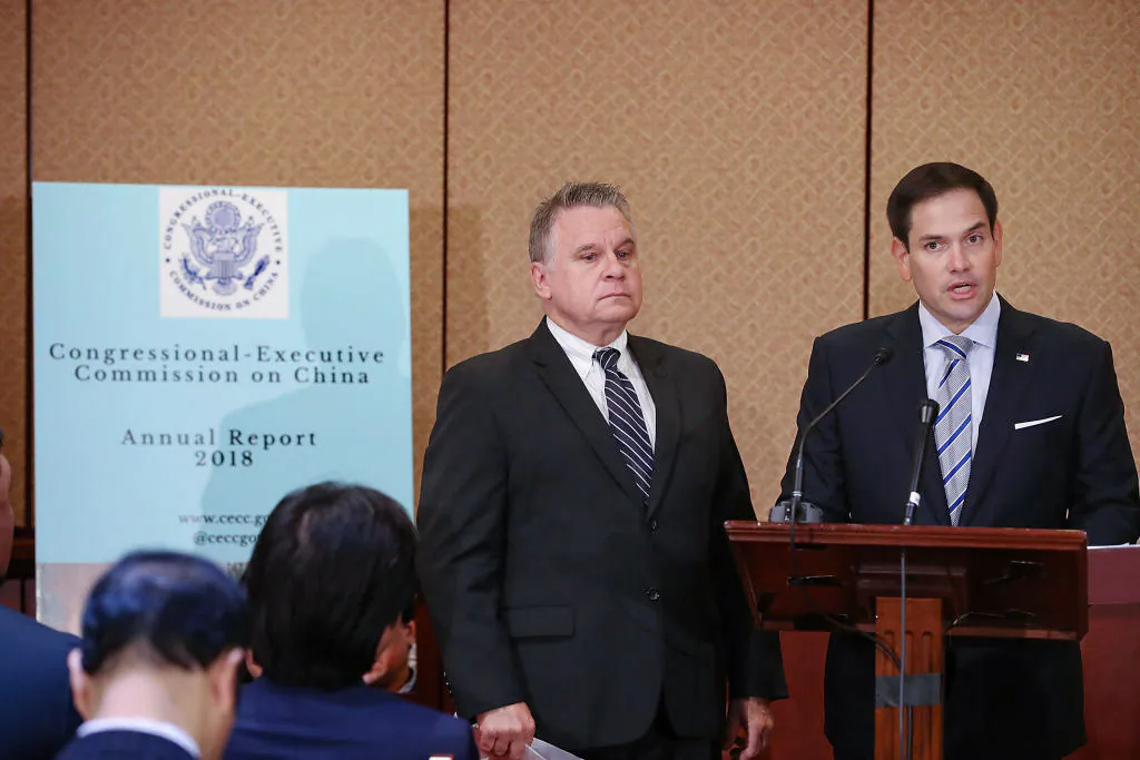 Sen. Marco Rubio (R) and Rep. Chris Smith (L) speak about the Congressional-Executive Commission on China during a news conference on Capitol Hill, on Oct. 10, 2018. (Mark Wilson/Getty Images)