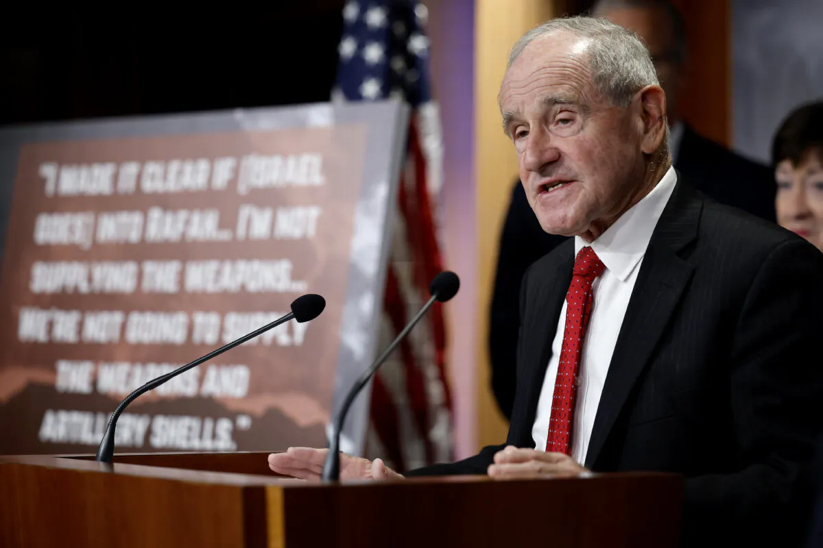 Sen. James Risch (R-Idaho) speaks during a news conference with fellow Republican senators at the U.S. Capitol in Washington on May 9, 2024. (Chip Somodevilla/Getty Images)