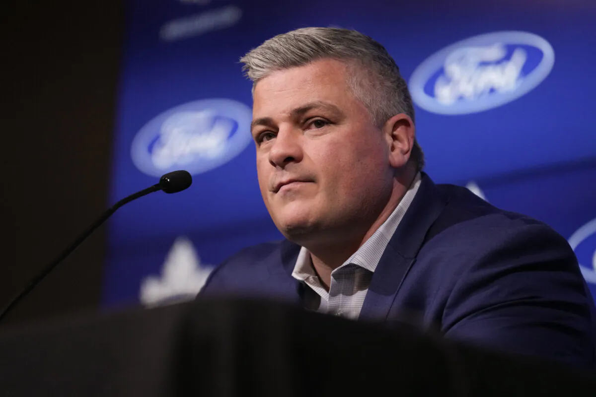 Toronto Maple Leafs head coach Sheldon Keefe speaks to the media in Toronto after his team's season ending loss to Boston Bruins in the first round of the NHL Stanley Cup playoffs, on May 6, 2024. (The Canadian Press/Chris Young)