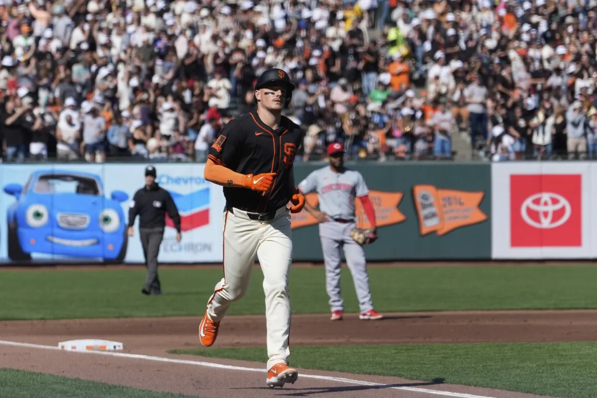 San Francisco Giants' Matt Chapman runs the bases on a grand slam against the Cincinnati Reds during the first inning of a baseball game in San Francisco on May 11, 2024. (Godofredo A. Vásquez/AP Photo)