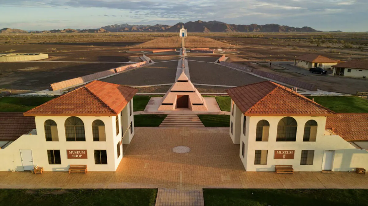 The Museum of History in Granite, featuring the Official Center of the World pyramid and Church on the Hill, is in Felicity, California. (Photo courtesy of the Museum of History in Granite)