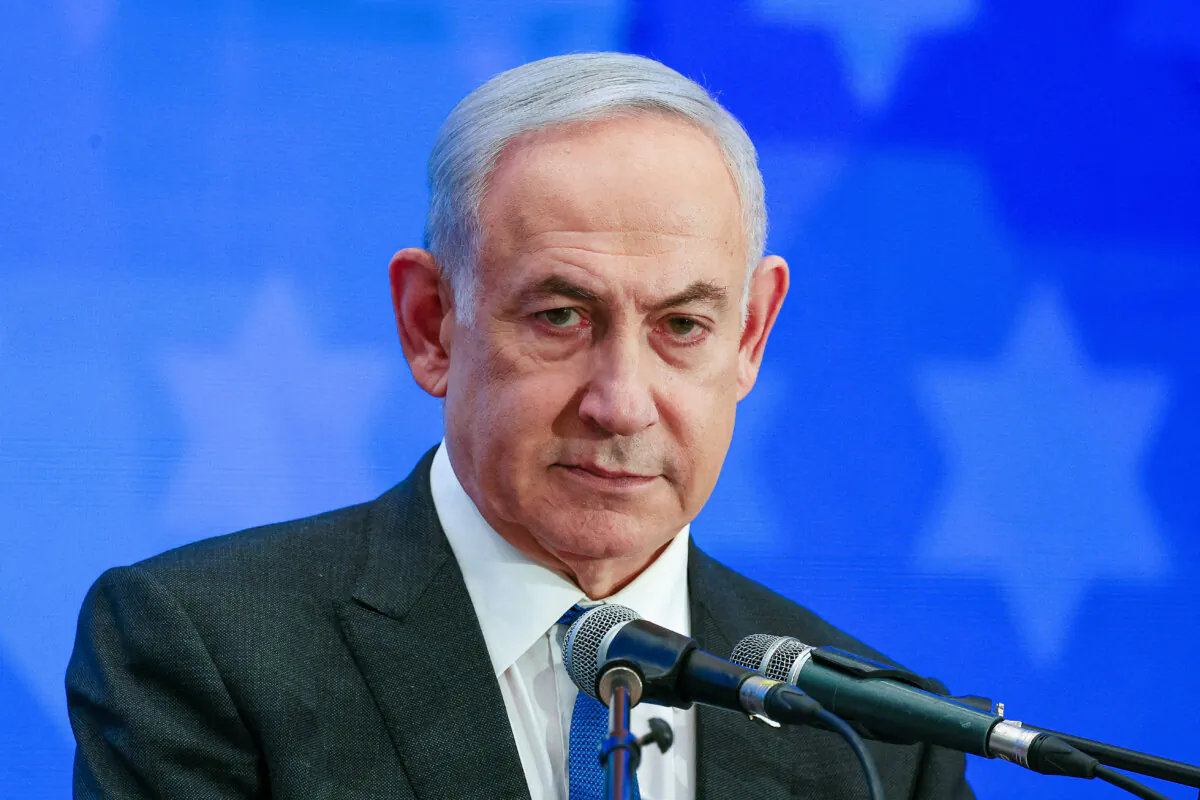 Israeli Prime Minister Benjamin Netanyahu addresses the Conference of Presidents of Major American Jewish Organizations, amid the ongoing conflict between Israel and the Hamas terrorist group, in Jerusalem on Feb. 18, 2024. (Ronen Zvulun/Reuters)