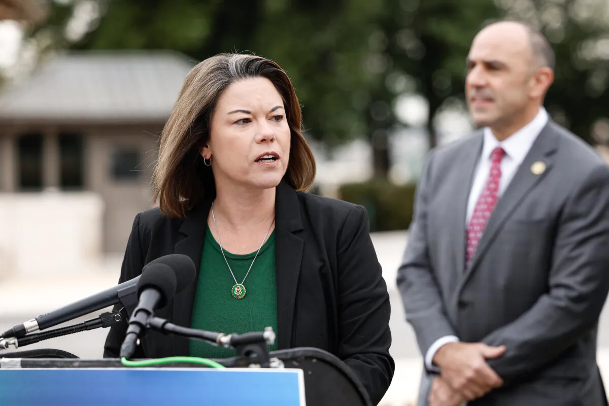 Rep. Angie Craig (D-Minn.) speaks at a news conference outside the U.S. Capitol on Feb. 2, 2023. (Anna Moneymaker/Getty Images)