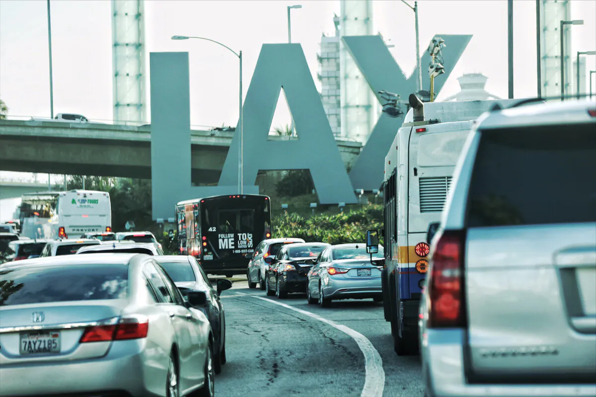 Traffic sits backed up on the road after a "suspicious vehicle" led authorities to shut down the departures level of Los Angeles International Airport and divert traffic for more than an hour on June 22, 2022, in Los Angeles. (Wesley Lapointe/Los Angeles Times/TNS)