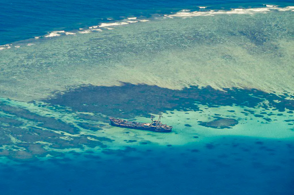 The Philippine ship BRP Sierra Madre is shown serving as a Philippine outpost on the Second Thomas Shoal in the South China Sea on March 9, 2023. (Jam Sta Rosa/AFP via Getty Images)