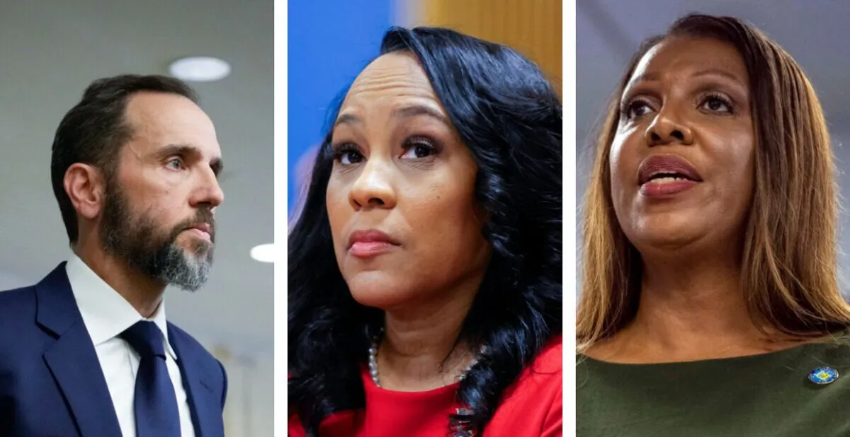 (Left) Special counsel Jack Smith. (Center) Fulton County District Attorney Fani Willis. (Right) New York Attorney General Letitia James. (Drew Angerer/Getty Images; Alex Slitz/AFP via Getty Images; Brittainy Newman/AP Photo)