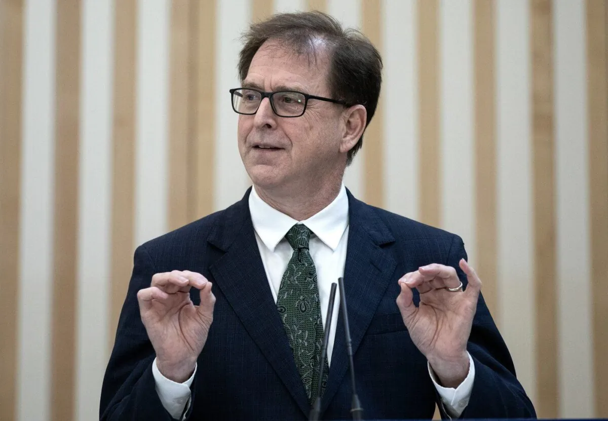 Health Minister Adrian Dix speaks during an announcement at the Royal Inland Hospital in Kamloops, B.C., on Feb. 8, 2023. (The Canadian Press//Marissa Tiel)